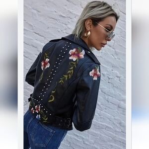 NWT Miss Sparkling floral faux leather studded jacket!